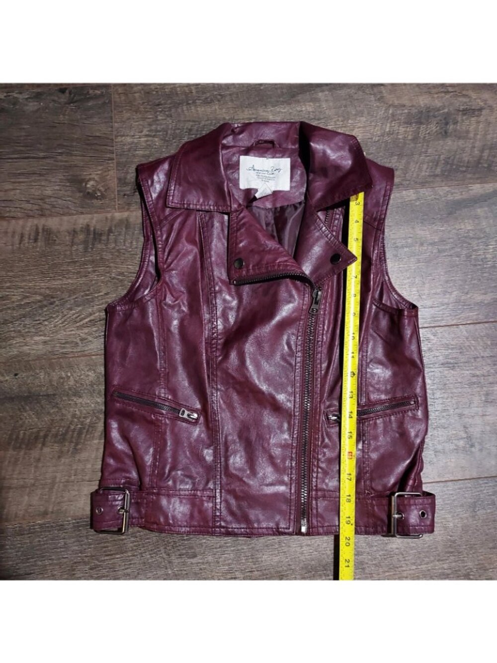 American Rag Cie Full Zip Burgendy Flux Leather Moto Gillet Biker Vest Size M - Picture 5 of 11